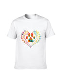 Men's 100% Cotton Graphic T-Shirt with Colorful Paw Print Heart Design