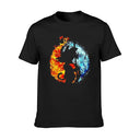 Mens 100% Cotton Graphic T-Shirt Fire & Water Yin Yang Design